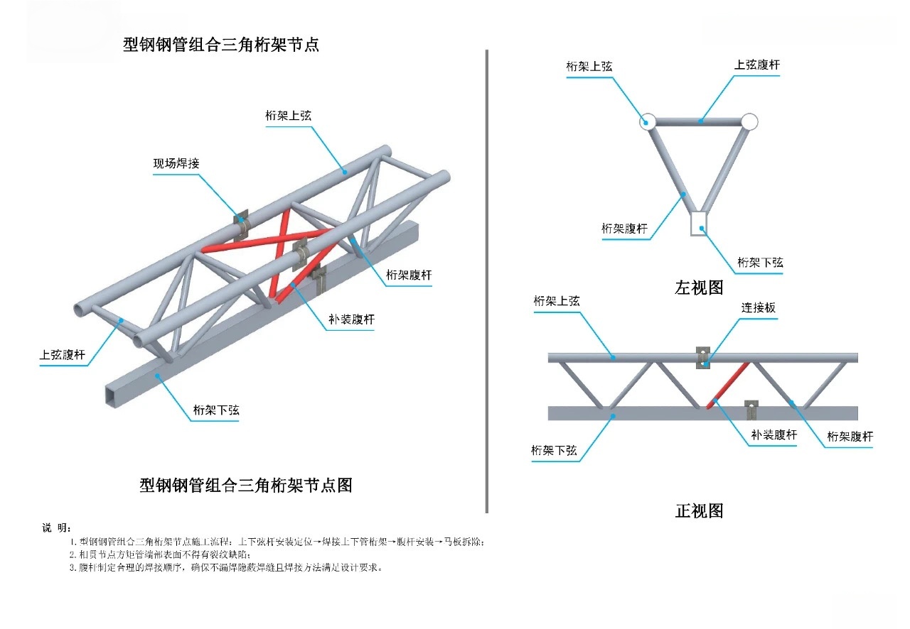 型钢钢管组合三角桁架节点